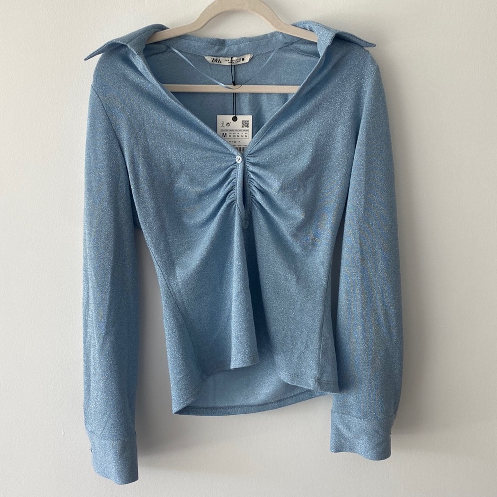 Zara sparkly baby blue blouse